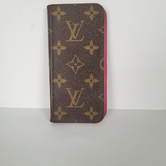 LOUIS VUITTON LV Iphone 8 phone card case Brown Pink Bifold Folio Bifold - Picture 1 of 11